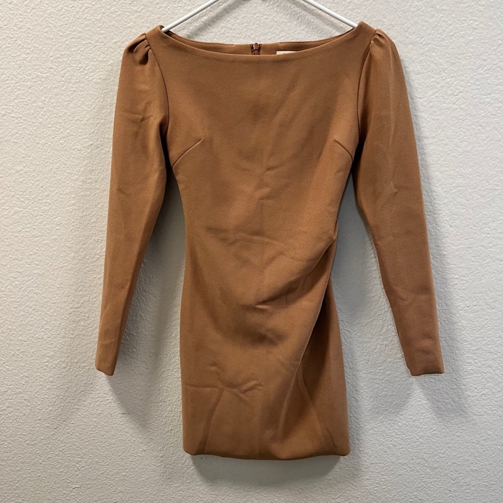 bec + bridge Camel Long-Sleeve Mini Dress